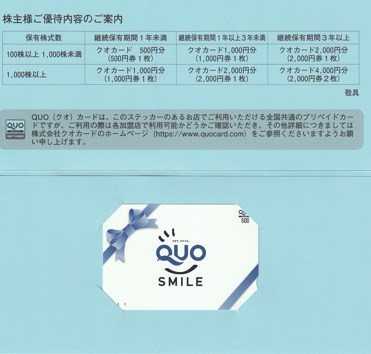【9月優待】株式会社システム情報からQUOカードが届きました