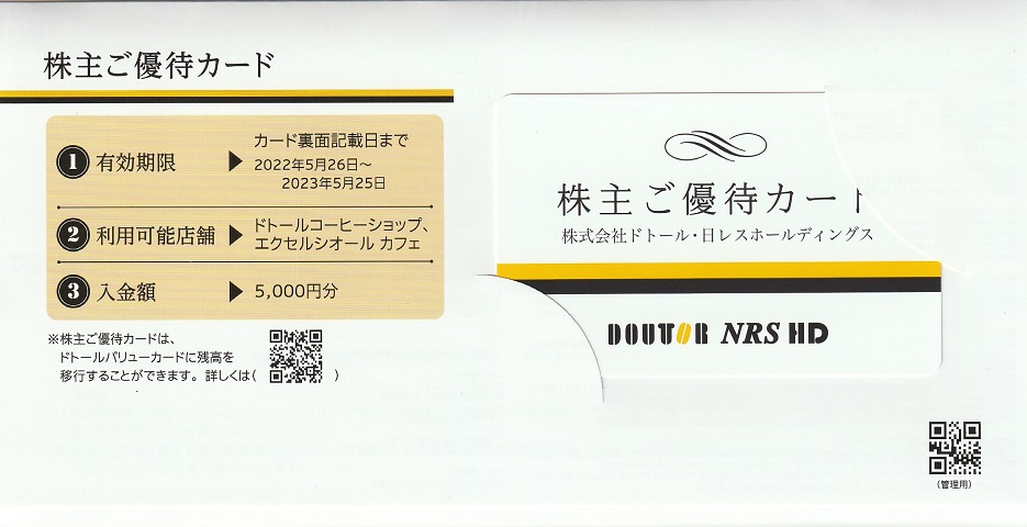 【2月優待】株式会社ドトール・日レスホールディングスから株主優待カードが到着しました